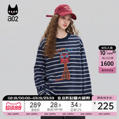 加厚条纹打底衫 冬季 上衣 T恤女2025新款 a02黑猫系列宽松圆领长袖