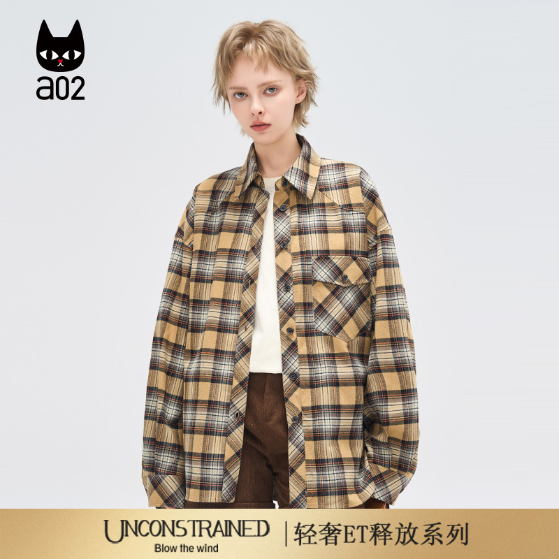 a02【ET释放系列】宽松格子衬衫女2025新款秋季衬衣外套通勤穿搭
