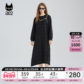 a02假两件拼接连衣裙女2025春秋新款 黑色吊带长裙设计感通勤穿搭