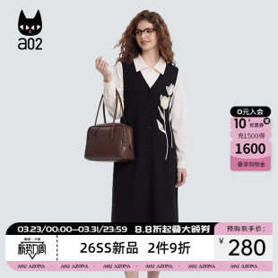 春秋黑色裙子通勤穿搭 2026新款 a02宽松假两件衬衫 领连衣裙女款