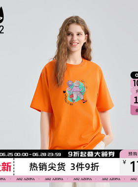 a02黑猫系列宽松橙色圆领短袖T恤女2026春秋设计感上衣通勤穿搭