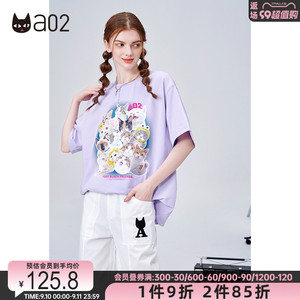 a02设计感卡通猫咪印花短袖T恤夏季新款甜酷百搭上衣女ins