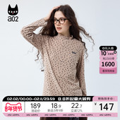 a02宽松加厚磨毛碎花高领长袖 上衣 保暖打底衫 T恤女2025新款 冬季