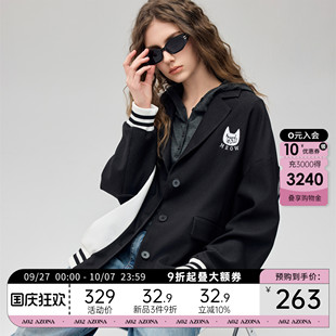 新款 拼接外套撞色寬松翻領(lǐng)上衣 女2025春季 a02設(shè)計感西裝