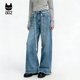 女2026新款 春季 设计感阔腿裤 a02宽松蓝色直筒牛仔裤 子休闲长裤