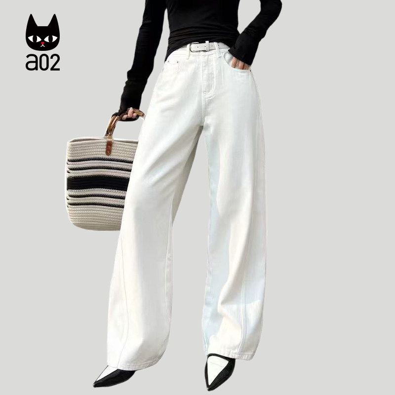 a02宽松休闲白色直筒牛仔裤女2026新款春季显瘦垂感阔腿长裤,女装/女士精品,牛仔裤,淘宝优惠券,粉丝福利购,淘宝优惠卷