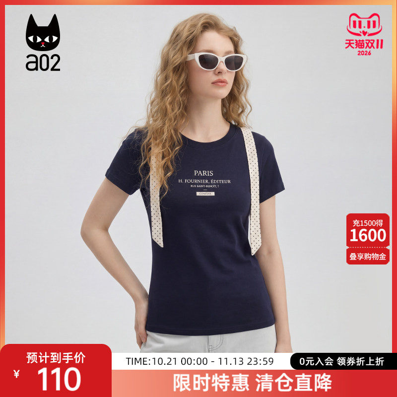 a02设计感独特漂亮小衫2026夏季新款宽松显瘦丝巾印花圆领短袖T恤