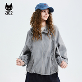 休闲设计感春装 a02宽松格子花边连帽外套女2026新款 春季 上衣