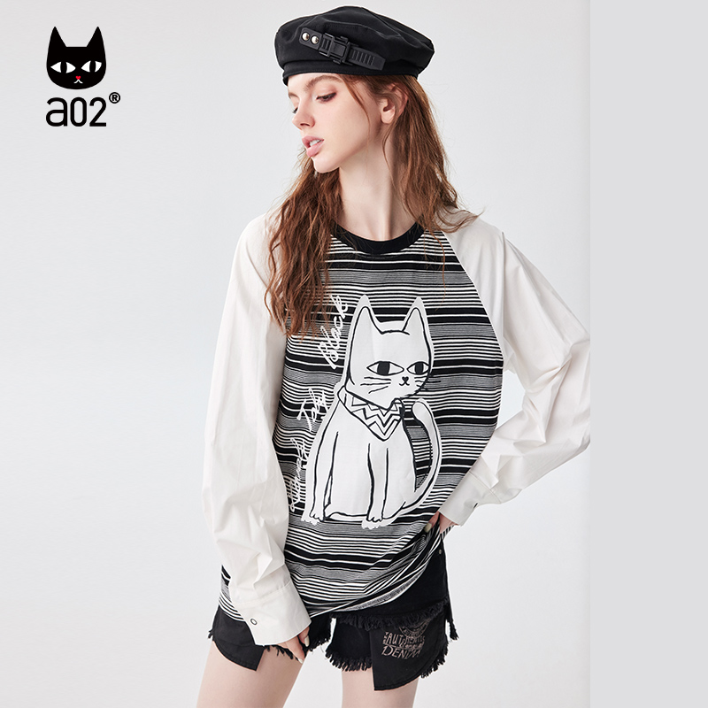 a02复古潮流百搭条纹长袖T恤