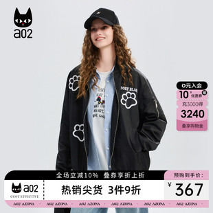 a02黑猫系列绣花梭织耐磨防风棒球服外套女2026新款春季休闲上衣