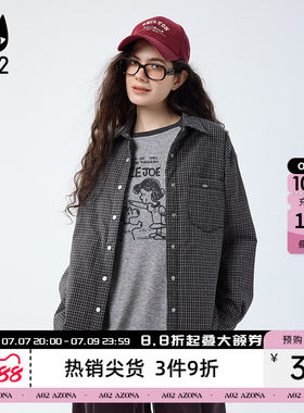 a02宽松加厚黑色格子衬衫女2025新款冬季加棉衬衣外套冬装棉服