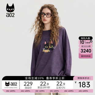 甜美风打底衫 秋季 上衣 T恤女2025新款 a02黑猫系列纯棉宽松圆领长袖