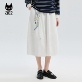 a02垂坠感a字半身裙女2026新款 春季 白色宽松裙子透气棉感长裙