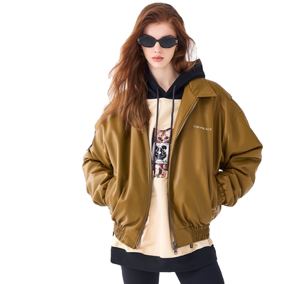 a02美拉德短款PU皮革夹克