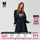 a022025春秋新款 法式 圆领卫衣连身裙女显瘦气质宽松休闲高级设计