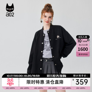 a02新款2026春秋小众设计感黑色棒球服外套女针织刺绣春秋装上衣