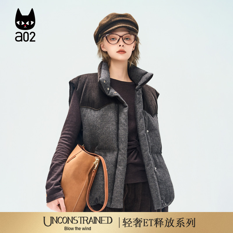 a02【ET释放系列】宽松90白鸭绒羽绒马甲女2025新款冬季羊毛外套