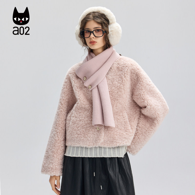 a02宽松摇粒绒加厚保暖毛绒外套女2025新款冬季围巾两件套冬装,女装/女士精品,短外套,淘宝优惠券,粉丝福利购,淘宝优惠卷