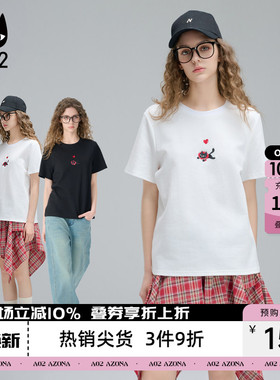 a02黑色百搭通勤风猫猫绣花短袖T恤女2026夏季新款设计感上衣
