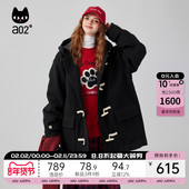 宽松毛呢少女复古感牛角扣带帽中长款 a02非正式 学院2025冬季 大衣