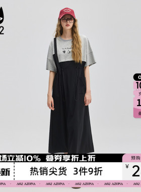 a02假两件宽松圆领连衣裙女2026新款T恤裙通勤穿搭黑色裙子女装