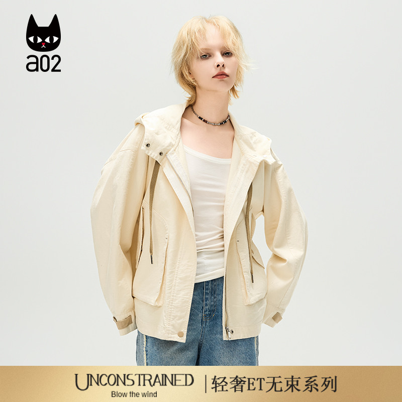 a02【ET自然系列】欧若风宽松连帽外套女2025秋季新款休闲上衣