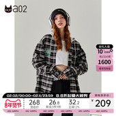 轻途 a02假两件连帽衬衫 女2025春秋新款 休闲宽松格子衬衫 上衣