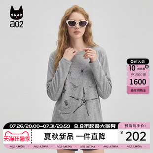 a02美式复古雪花棉手绘字母印花长袖t恤女夏季新款松弛感宽松罩衫