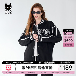 a02黑色棒球服外套女2026新款春秋小众设计感针织刺绣春秋装上衣