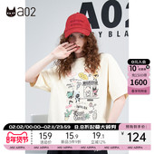 炸街甜酷风纯棉短袖 a02卡通涂鸦印花T恤上衣夏季 新款 女ins