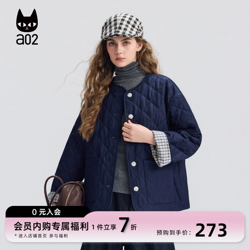 a02宽松菱格棉服女2025新款冬季加厚保暖夹棉外套大口袋冬装棉衣