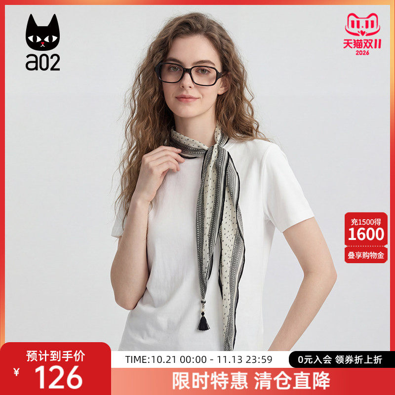 a02波西米亚风丝巾圆领短袖T恤女2026夏季新款宽松简约白色上衣