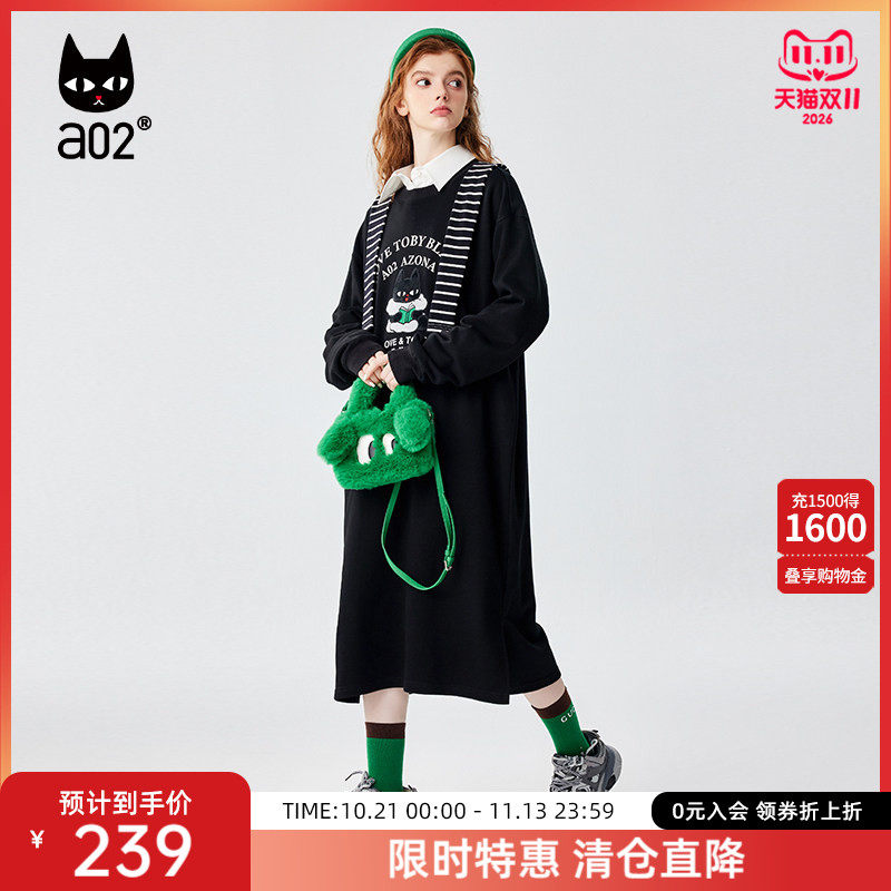 a02非正式学院风 宽松圆领针织连衣裙2026春秋新款显瘦女装针织裙