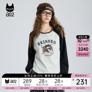 设计感可爱风打底衫 秋季 T恤女2025新款 a02黑猫系列宽松圆领插肩袖