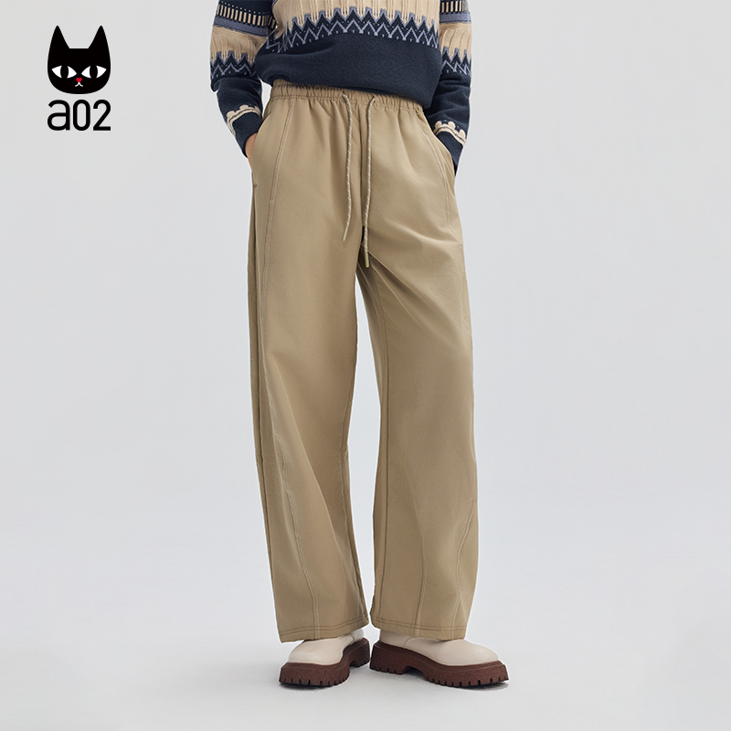 a02宽松加绒加厚保暖休闲裤子女2025新款冬季弯刀裤户外穿搭长裤