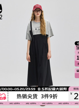a02假两件宽松圆领连衣裙女2026新款T恤裙通勤穿搭黑色裙子女装
