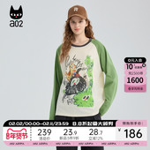 a02黑猫系列宽松圆领插肩袖 上衣 春秋纯棉打底衫 长袖 T恤女2025新款