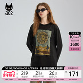 春秋叠穿打底衫 a02黑猫系列宽松圆领长袖 T恤女2025新款 设计感上衣