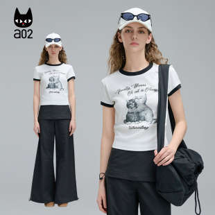 衣服 a02修身 短袖 T恤女2025新款 初夏穿搭白色设计感上衣显瘦打底衫