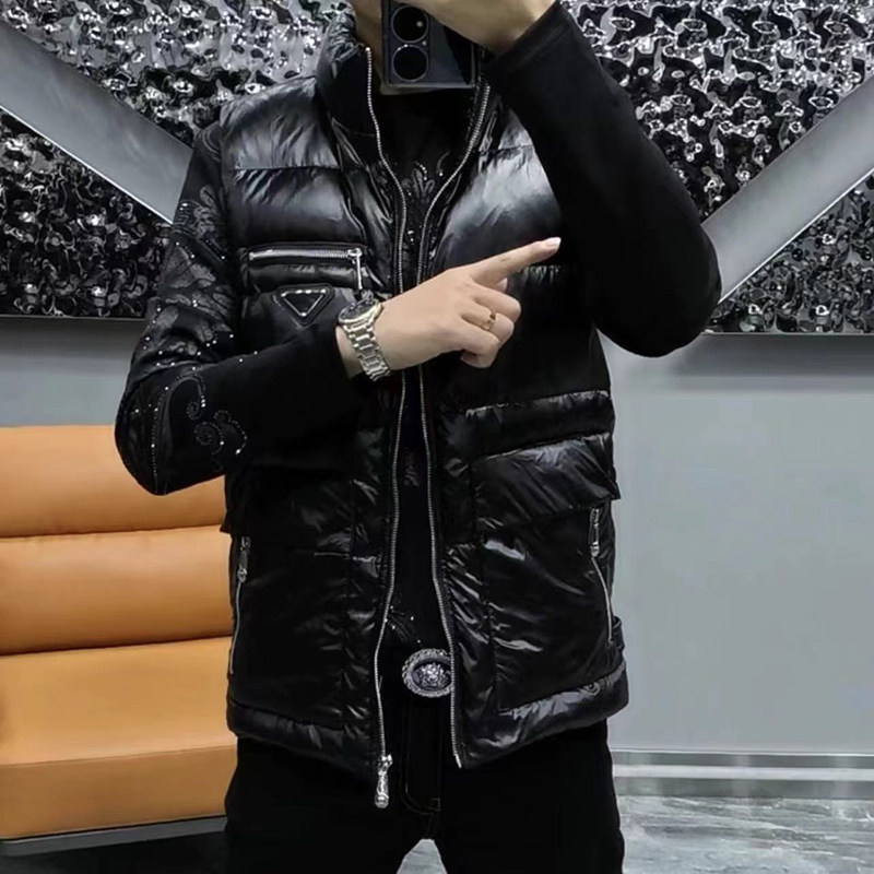 하이엔드 남성 가을 겨울 워시프리 다운 베스트 트렌디하고 패셔너블한 스탠드업 칼라 지퍼 가디건 넉넉한 포켓 아우터 조끼