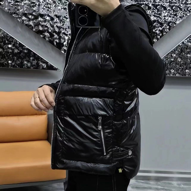 하이엔드 남성 가을 겨울 워시프리 다운 베스트 트렌디하고 패셔너블한 스탠드업 칼라 지퍼 가디건 넉넉한 포켓 아우터 조끼