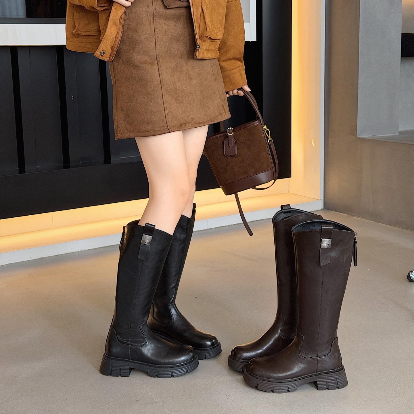 厚底黑色骑士靴女2025秋冬季小个子增高长筒靴百搭后拉链高跟靴子