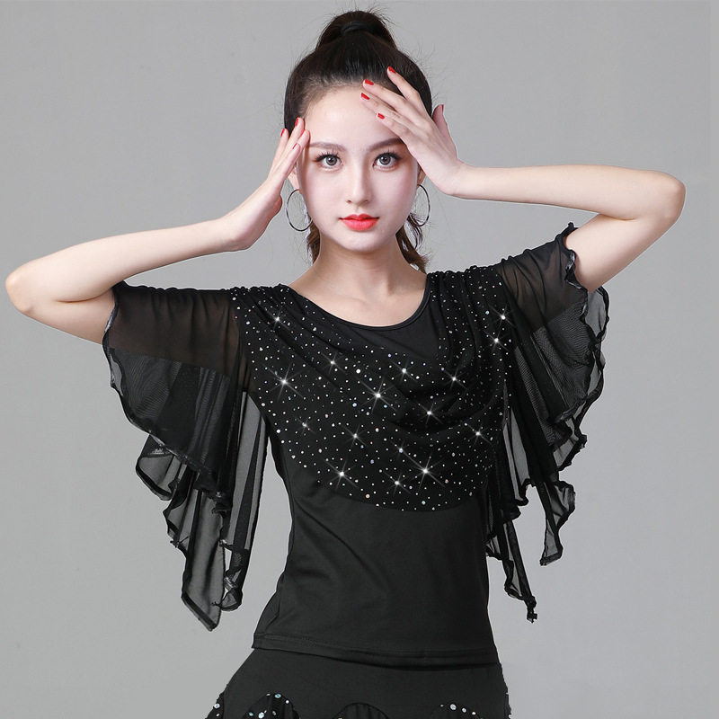 2025新款广场舞上衣短袖夏拉丁舞服装跳舞衣成人女摩登舞衣演出服