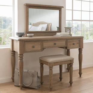 美式复古实木梳妆台原木色英式简约梳妆桌现代化妆品收纳柜定制