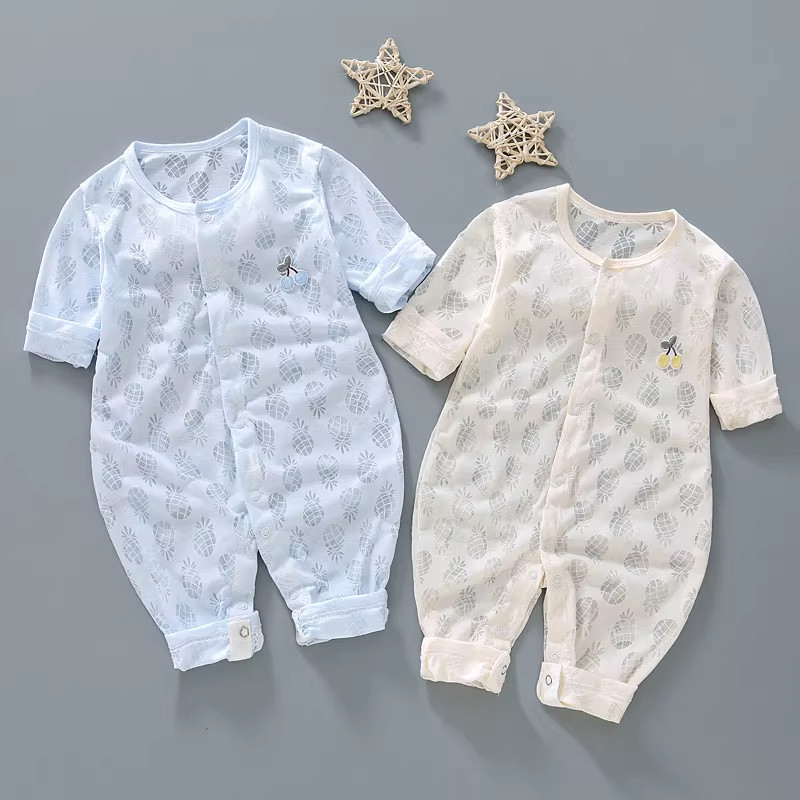 夏季新生儿婴儿长袖连体衣服纯棉超薄宝宝夏装哈衣空调服睡衣爬服
