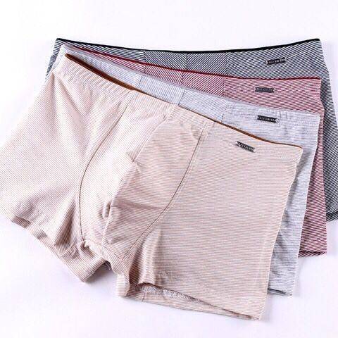 3条装简约条纹青年男士内裤纯棉舒适透气平角裤个性中腰四角短裤,女士内衣/男士内衣/家居服,男平角内裤,淘宝优惠券,粉丝福利购,淘宝优惠卷