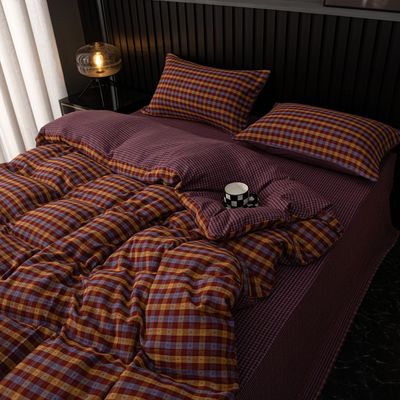 新款中古风色织提花双层纱全棉四件套轻奢纯棉公寓被套床单床笠款