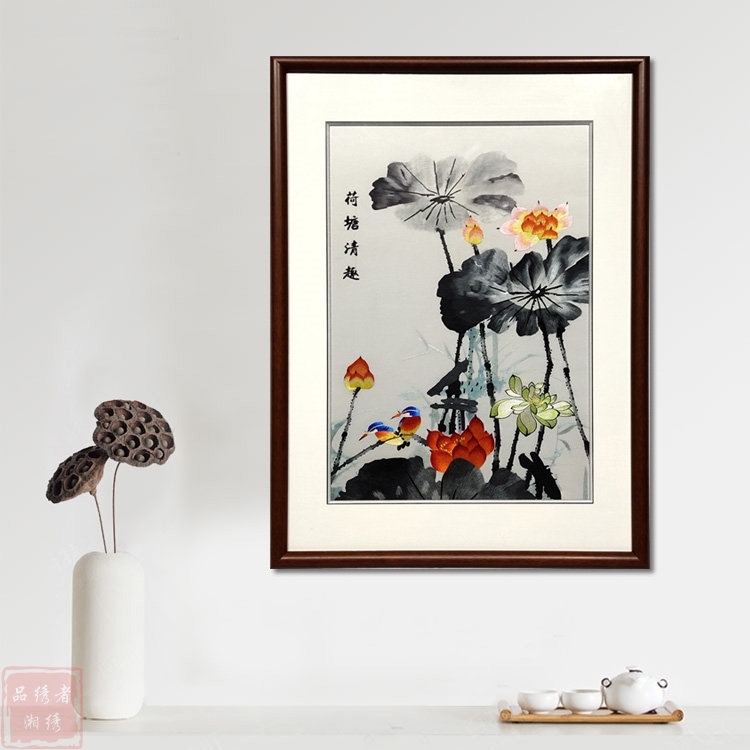 湘绣 荷塘清趣荷花高尚的情感纯手工刺绣