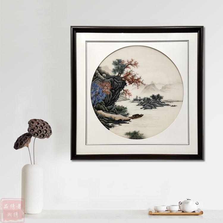 湘绣 山水画挂画遮住电表箱装饰画纯手工刺绣图片