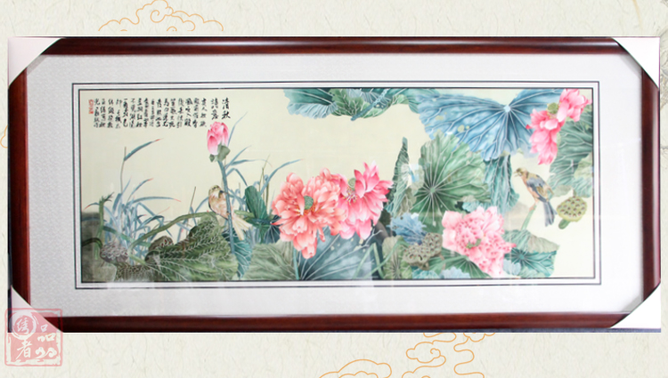 湘绣 精品 纯手工刺绣 清秋诗意 田园荷花小鸟荷塘情趣纯手工刺绣